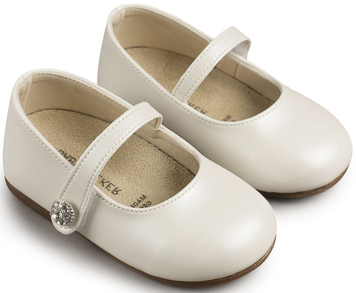 Babywalker Γοβάκι Μονή Μπαρέτα με Στρασένιο Κουμπάκι BS3502 Εκρού