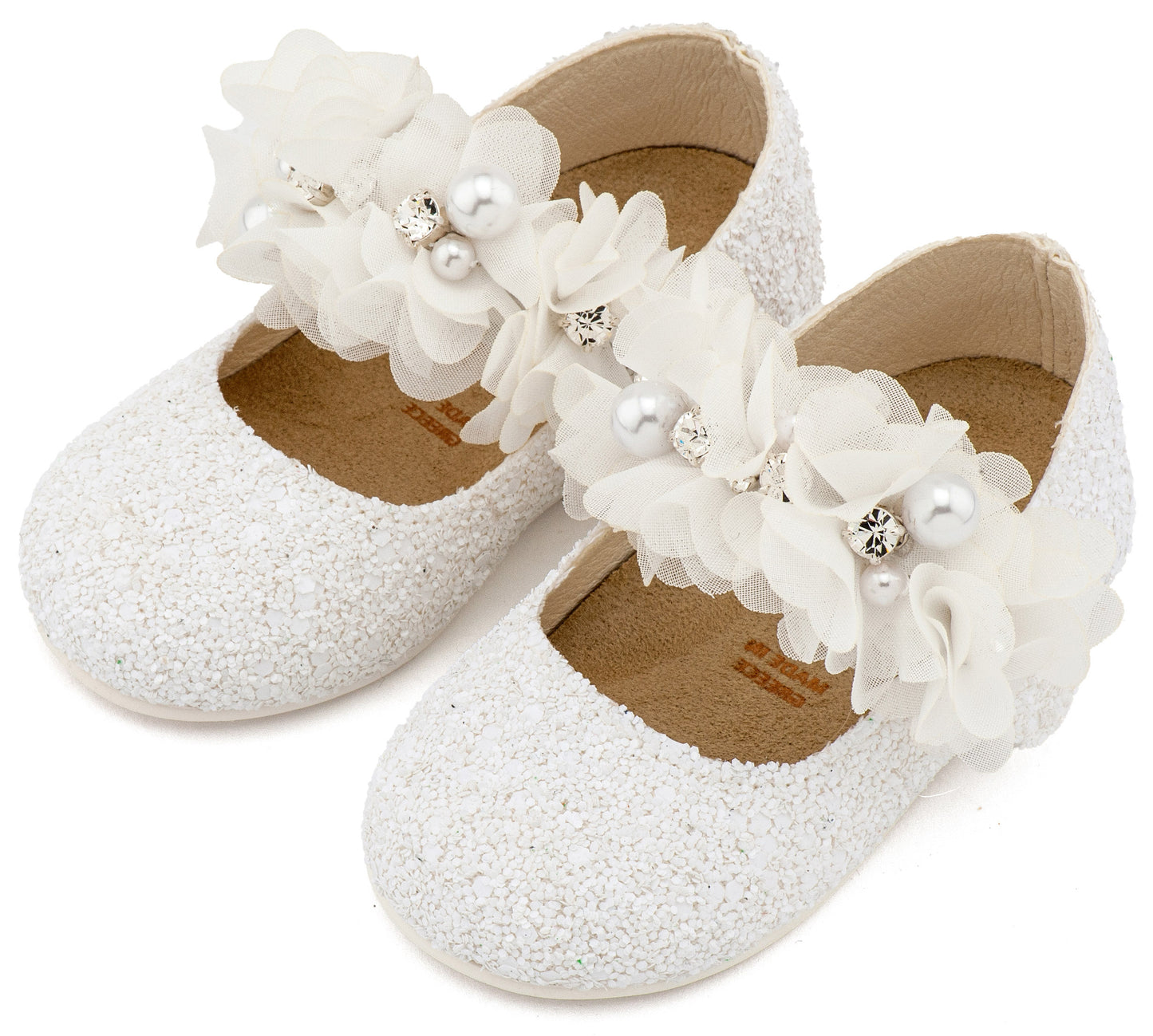 Babywalker Γοβάκι Μονή Μπαρέτα Στρας με Λουλούδια Πέρλες και Κρύσταλα Swarovski LU6118