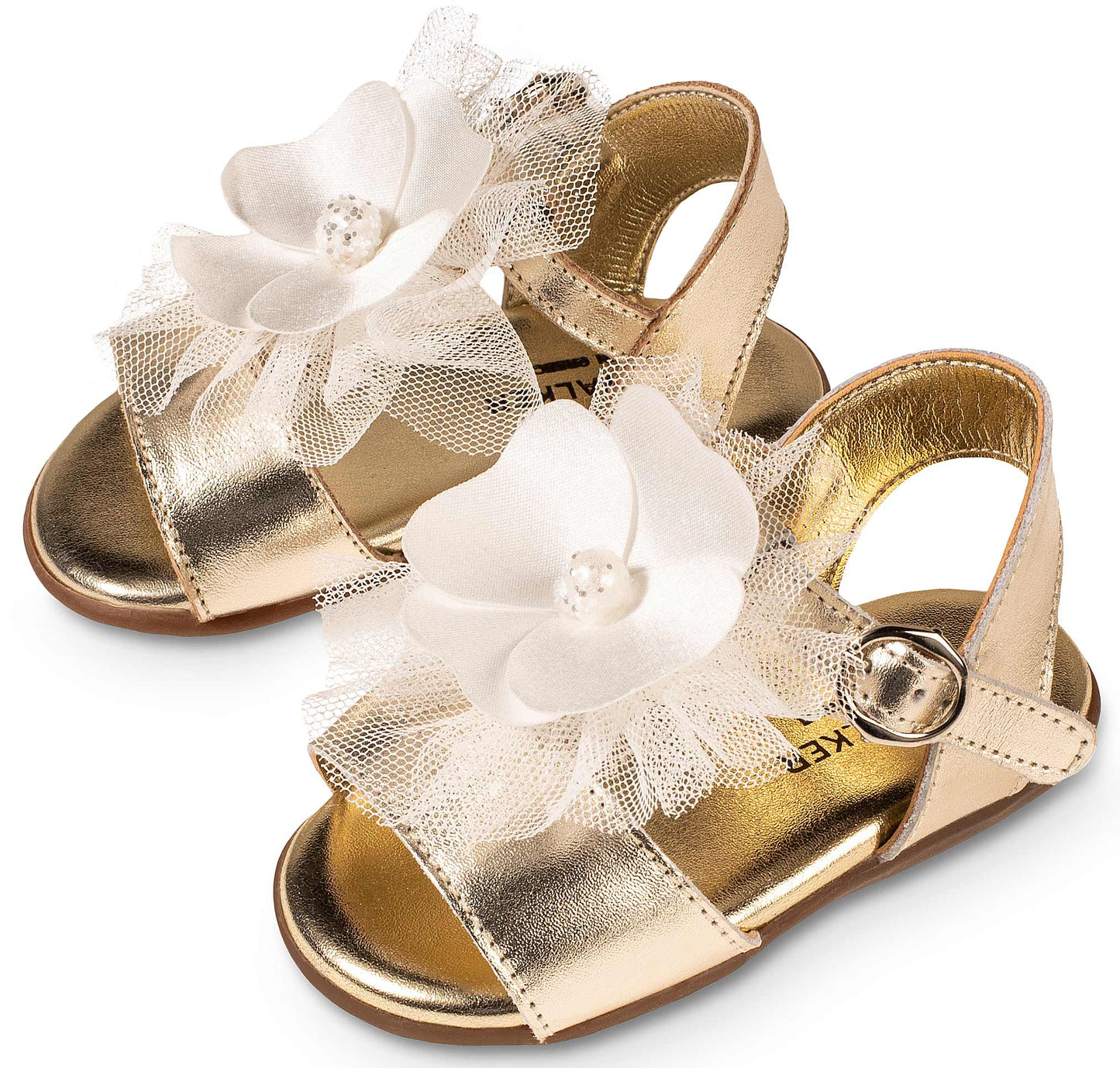 Πέδιλο Διακοσμημένο με Υφασμάτινο Χειροποίητο Λουλούδι με Πέρλα PRI2630 Χρυσό Εκρού