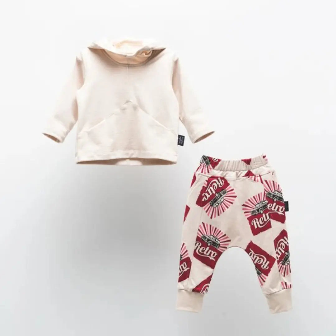 Set of overalls with hood beige 2pcs