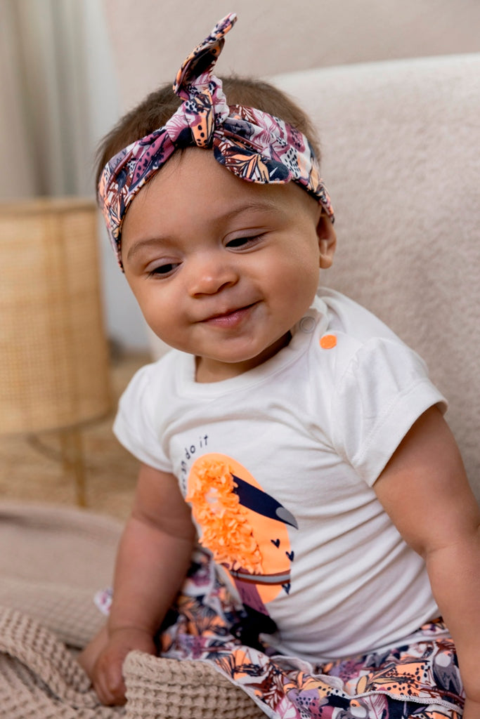 Μπλουζάκι φουστανάκι ζώνη σετ T46420-31 λευκό μωβ 3τμχ