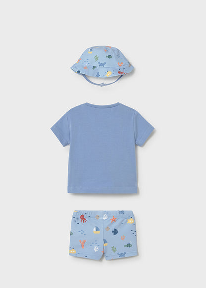 Μαγιό σετ με καπέλο (SS26) 1617 μπλε 3τμχ