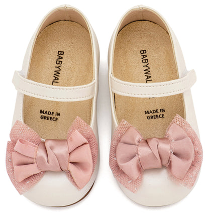 Babywalker Γοβάκι Μονή Μπαρέτα Διακοσμημένη με Φιόγκο BS3599 Εκρού Ροζ