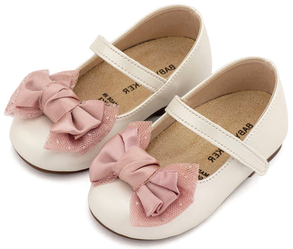 Babywalker Γοβάκι Μονή Μπαρέτα Διακοσμημένη με Φιόγκο BS3599 Εκρού Ροζ