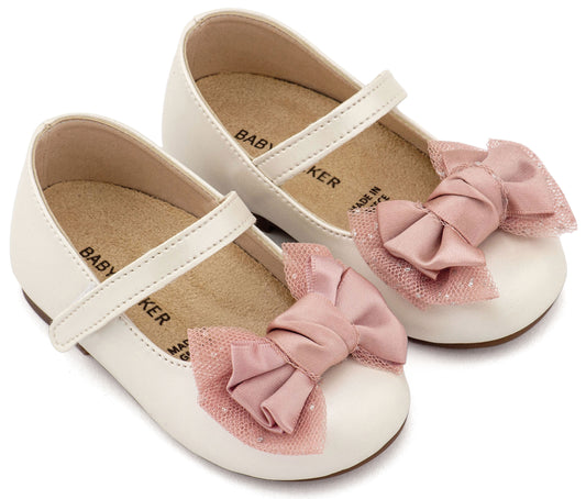 Babywalker Γοβάκι Μονή Μπαρέτα Διακοσμημένη με Φιόγκο BS3599 Εκρού Ροζ