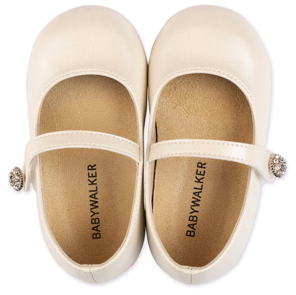 Babywalker Γοβάκι Μονή Μπαρέτα με Στρασένιο Κουμπάκι BS3502 Εκρού