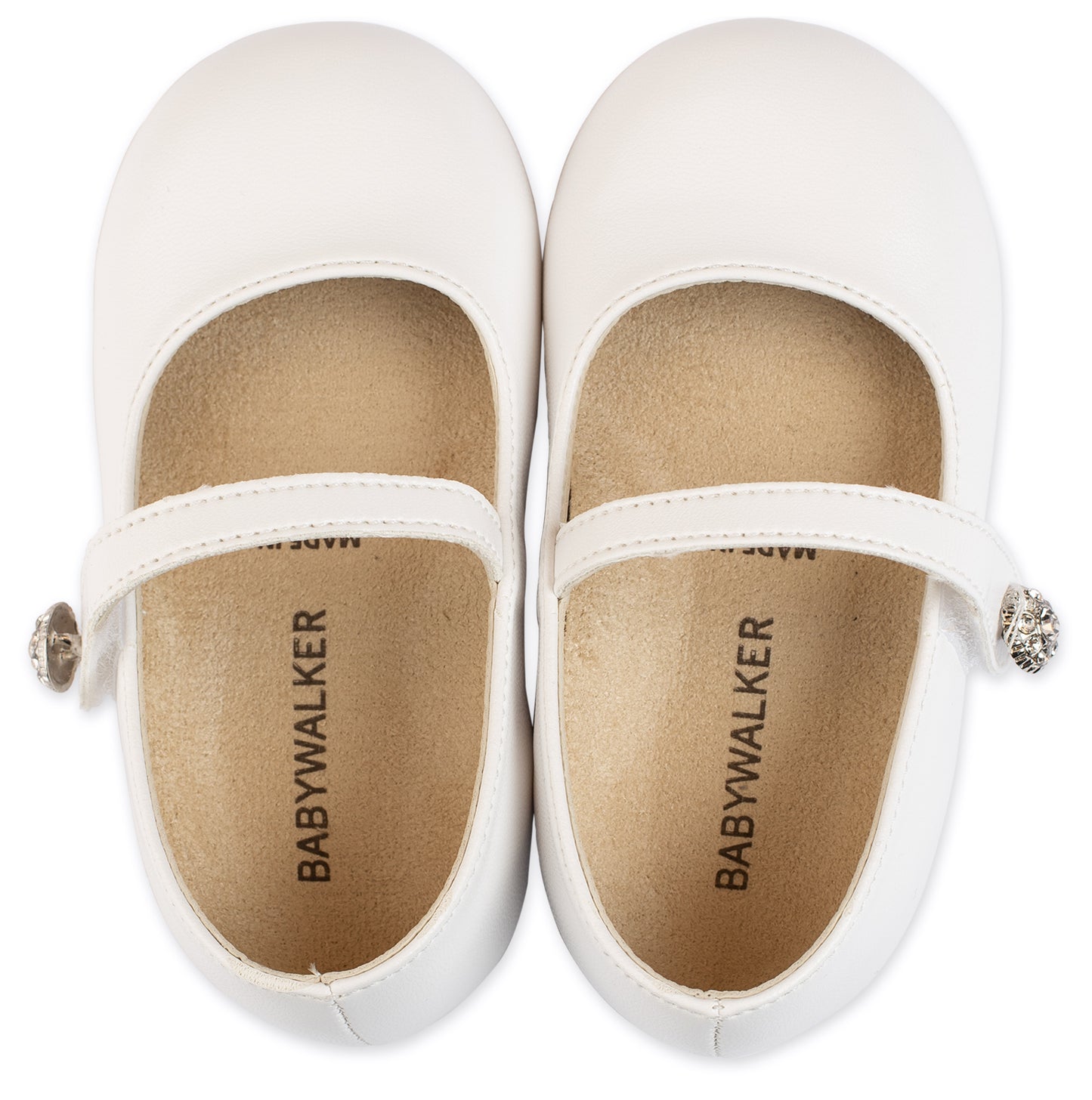 Babywalker Γοβάκι Μονή Μπαρέτα με Στρασένιο Κουμπάκι BS3502 Λευκό