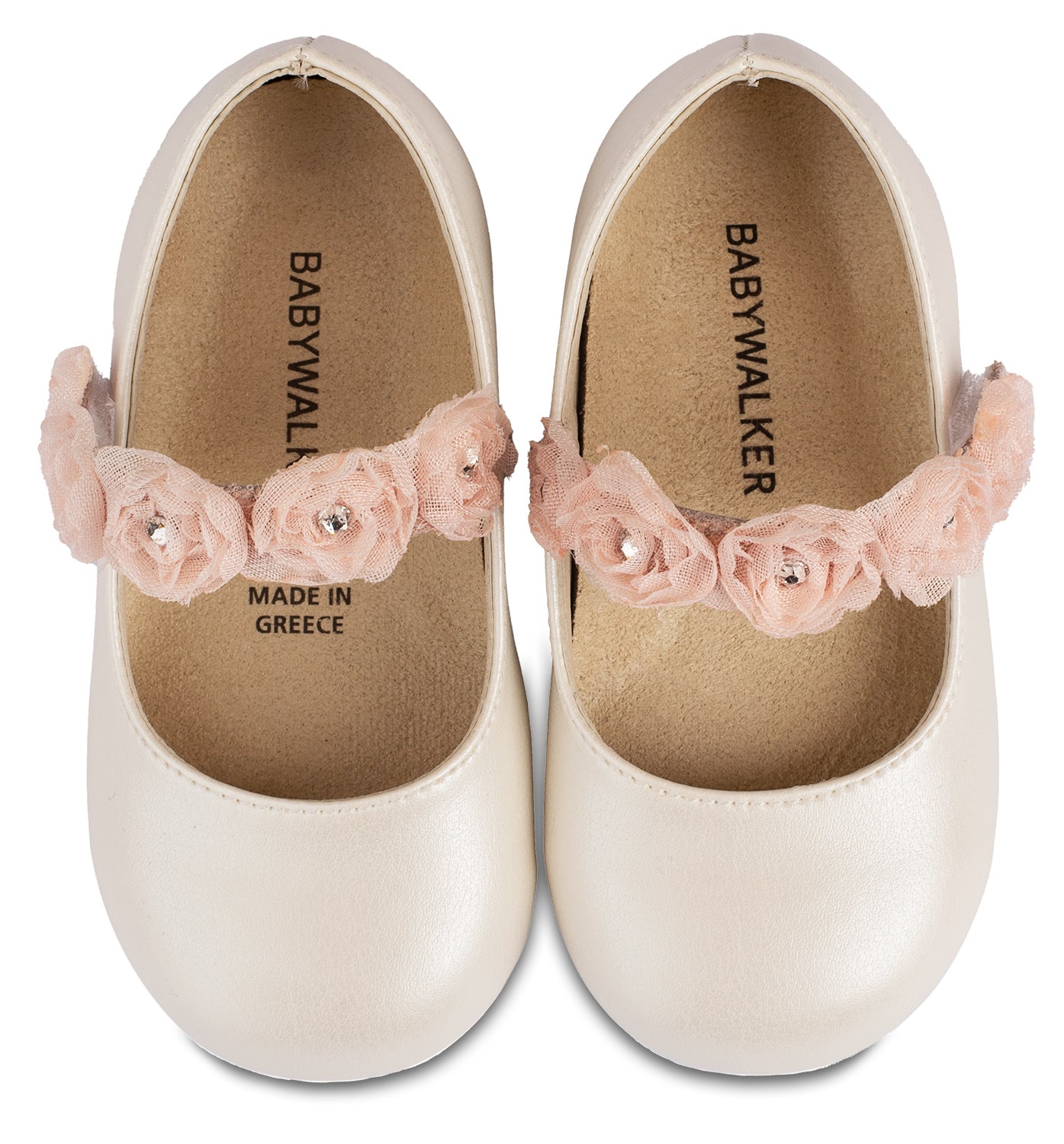 Babywalker Γοβάκι Μονή Μπαρέτα με Λουλούδια BS3523 Εκρού Ροζ