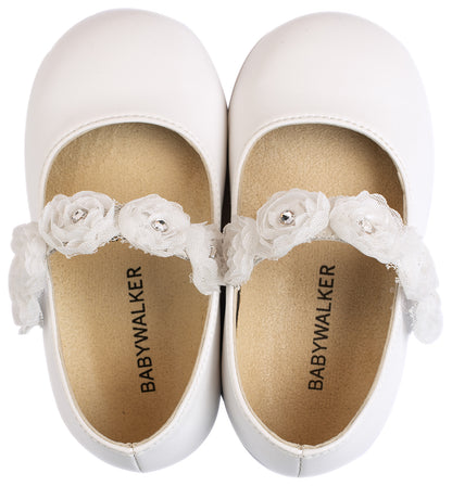 Babywalker Γοβάκι Μονή Μπαρέτα με Λουλούδια BS3523 Λευκό