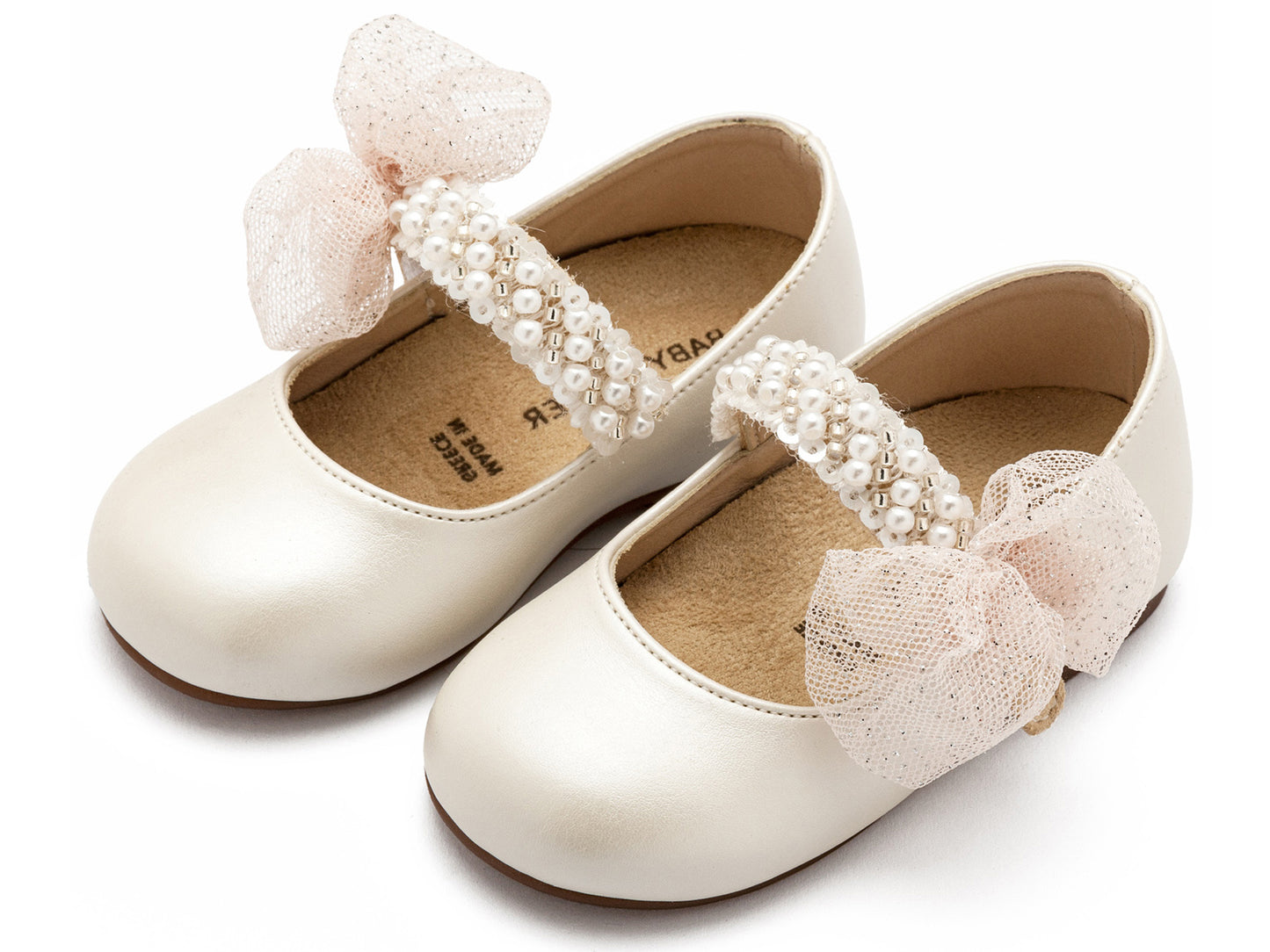 Babywalker Γοβάκι Μονή Μπαρέτα Διακοσμημένη με Χειροποίητο Διακοσμητικό BS3596 Εκρού