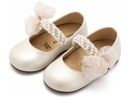 Babywalker Γοβάκι Μονή Μπαρέτα Διακοσμημένη με Χειροποίητο Διακοσμητικό BS3596 Εκρού