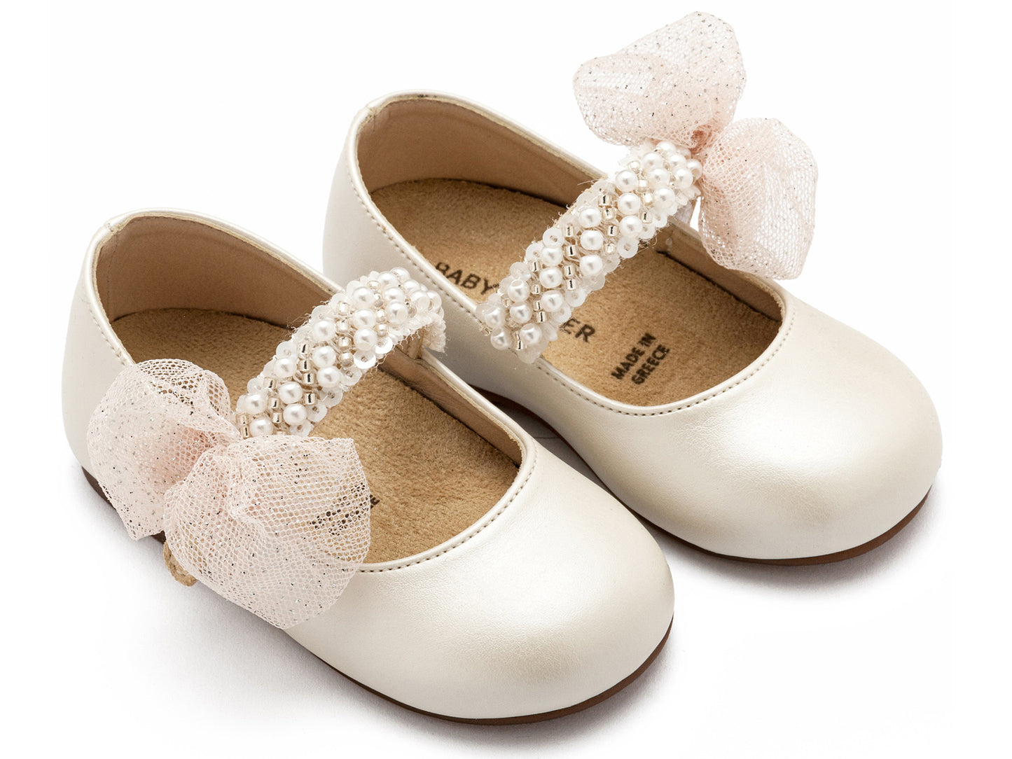 Babywalker Γοβάκι Μονή Μπαρέτα Διακοσμημένη με Χειροποίητο Διακοσμητικό BS3596 Εκρού