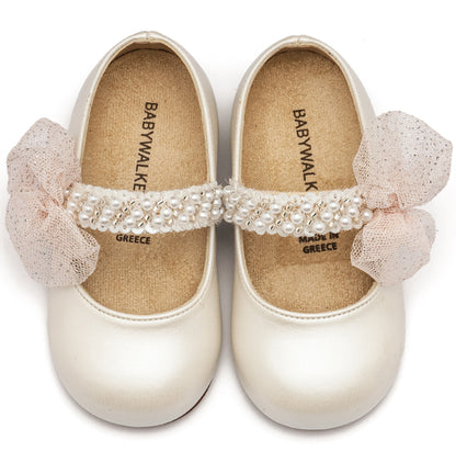 Babywalker Γοβάκι Μονή Μπαρέτα Διακοσμημένη με Χειροποίητο Διακοσμητικό BS3596 Εκρού