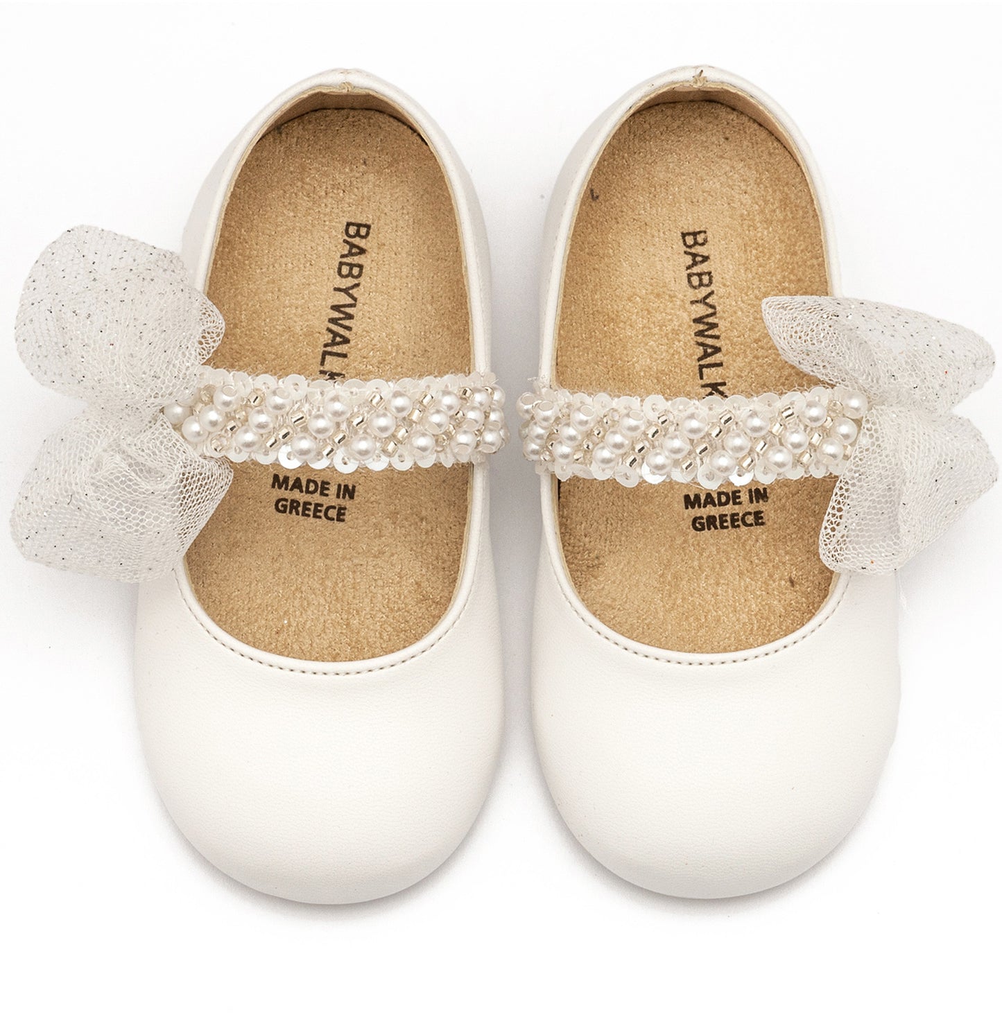 Babywalker Γοβάκι Μονή Μπαρέτα Διακοσμημένη με Χειροποίητο Διακοσμητικό BS3596 Λευκό