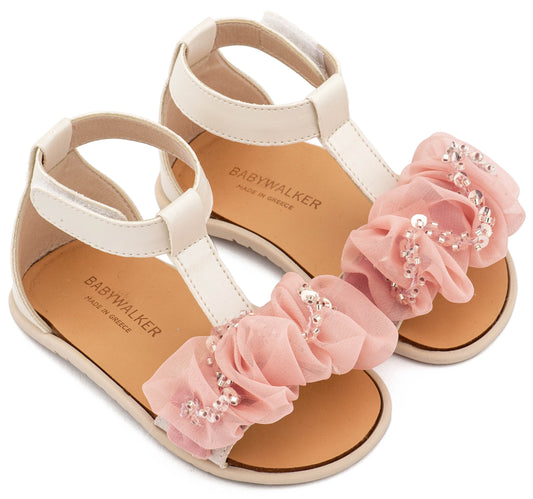 Babywalker Πέδιλο με Διακοσμητικό Οργάντζας BS3601 Εκρού Ροζ