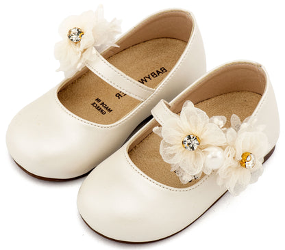 Babywalker Γοβάκι Μονή Μπαρέτα με Διακοσμητικό Οργάντζας BS3604 Εκρού