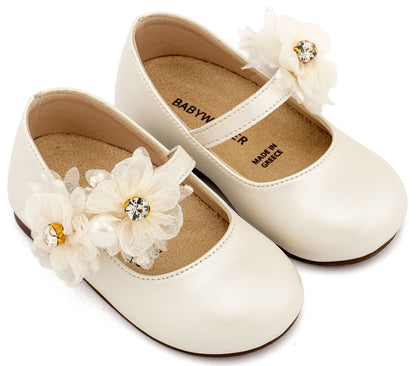 Babywalker Γοβάκι Μονή Μπαρέτα με Διακοσμητικό Οργάντζας BS3604 Εκρού