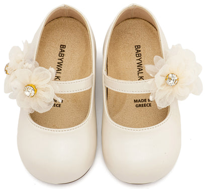 Babywalker Γοβάκι Μονή Μπαρέτα με Διακοσμητικό Οργάντζας BS3604 Εκρού