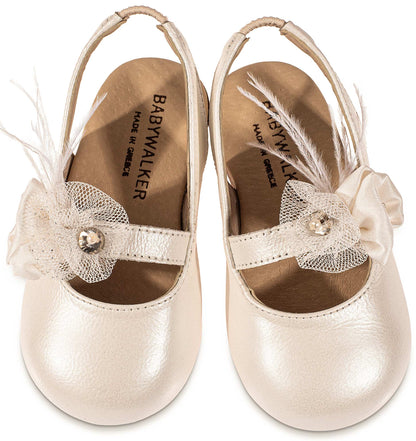 Γαλλικό Σαμπό  με Χειροποίητο Διακοσμητικό απο Λουλούδια και Πούπουλα BW4826 Εκρού