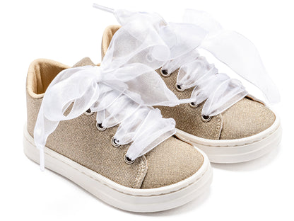 Babywalker Sneaker απο Ύφασμα και Δέσιμο Κορδέλα BW4864 Πλατίνα