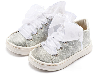 Babywalker Sneaker απο Ύφασμα και Δέσιμο Κορδέλα BW4864 Ασημί