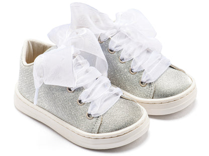 Babywalker Sneaker απο Ύφασμα και Δέσιμο Κορδέλα BW4864 Ασημί
