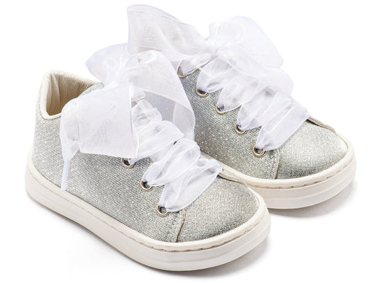 Babywalker Sneaker απο Ύφασμα και Δέσιμο Κορδέλα BW4864 Ασημί