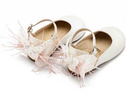 Γαλλικό Γοβάκι με Διακοσμημένη Φτέρνα Πεταλούδα BW4866 Εκρού Ροζ