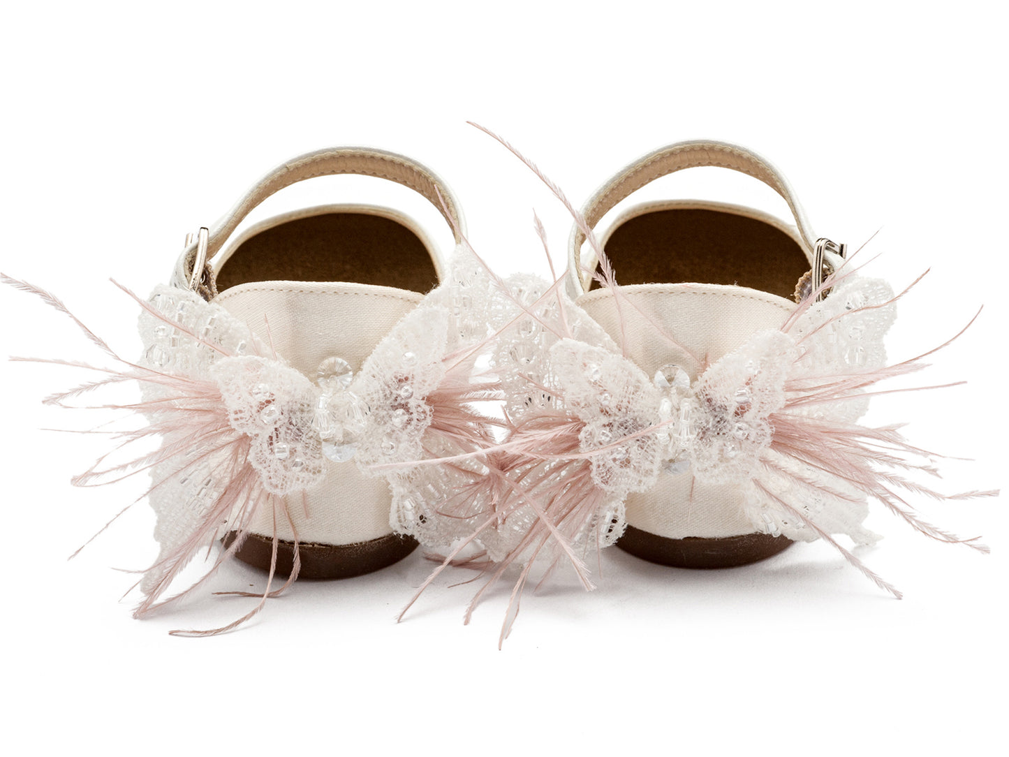 Γαλλικό Γοβάκι με Διακοσμημένη Φτέρνα Πεταλούδα BW4866 Εκρού Ροζ