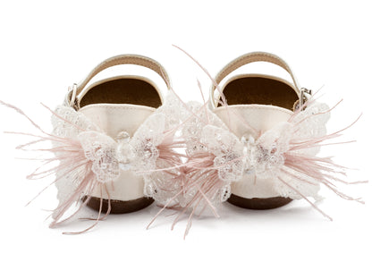 Γαλλικό Γοβάκι με Διακοσμημένη Φτέρνα Πεταλούδα BW4866 Εκρού Ροζ