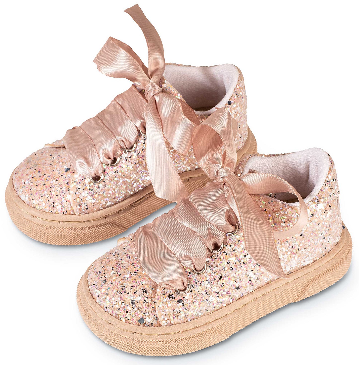 Lace-up Sneakers from Glitter Fabric EXC5856 Nude 