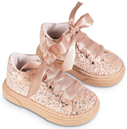 Lace-up Sneakers from Glitter Fabric EXC5856 Nude 