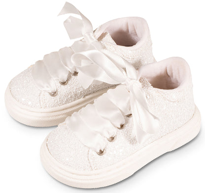 Laced Sneakers from Glitter Fabric EXC5856 White 