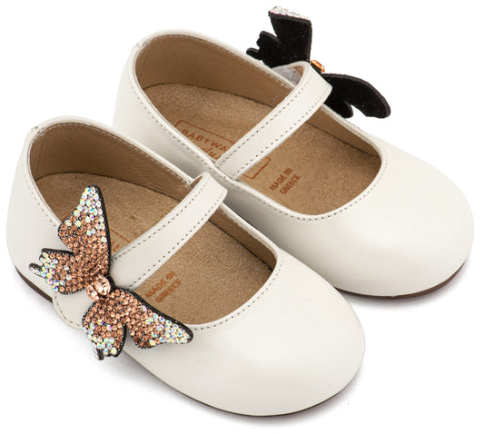 Babywalker Γοβάκι με Στρασένια Πεταλούδα στο Πλάι EXC5894 Εκρού