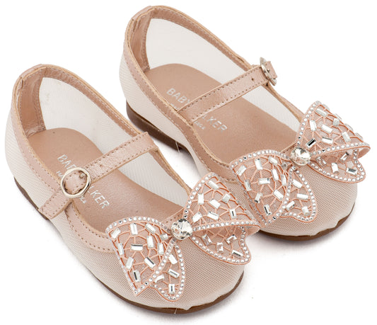 Babywalker Γοβάκι απο Ύφασμα Φιλντιρέ και Φιόγκο Στρας EXC5903 Ροζ Αντικέ