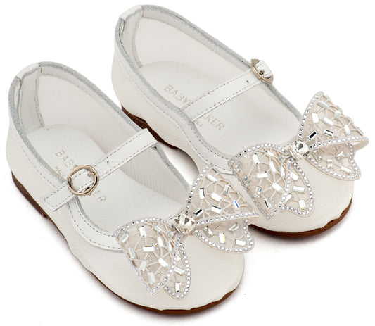 Babywalker Γοβάκι απο Ύφασμα Φιλντιρέ και Φιόγκο Στρας EXC5903 Λευκό