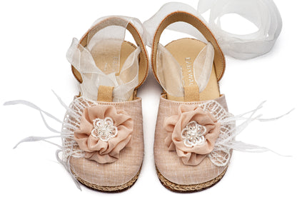 Babywalker Leather Clogs with Handmade Flower EXC5772