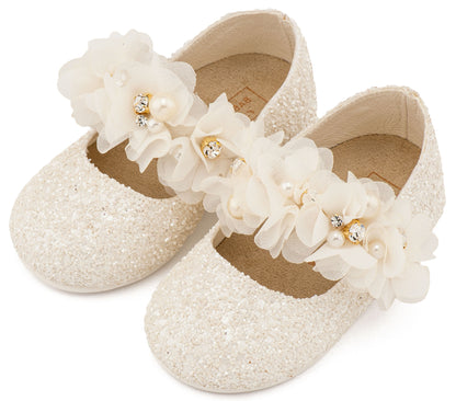 Babywalker Γοβάκι Μονή Μπαρέτα Στρας με Λουλούδια Πέρλες και Κρύσταλα Swarovski  LU6118