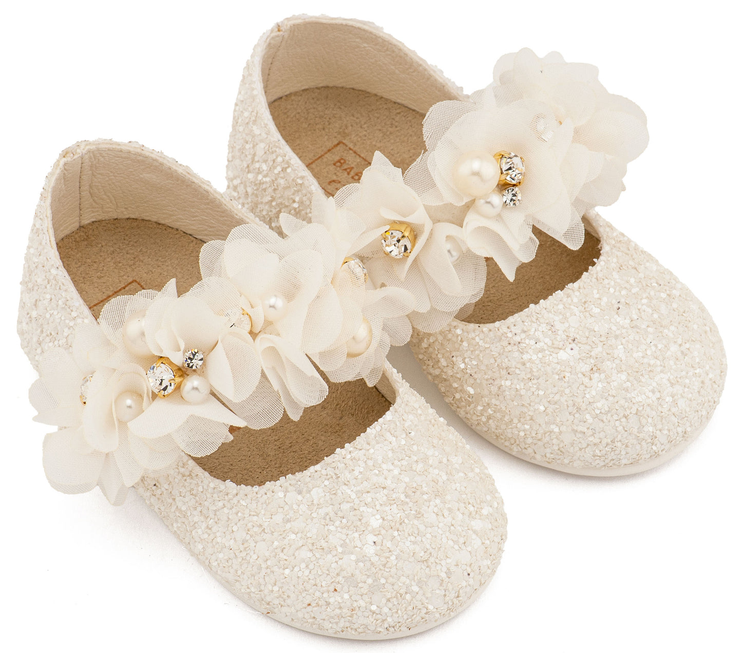 Babywalker Γοβάκι Μονή Μπαρέτα Στρας με Λουλούδια Πέρλες και Κρύσταλα Swarovski  LU6118