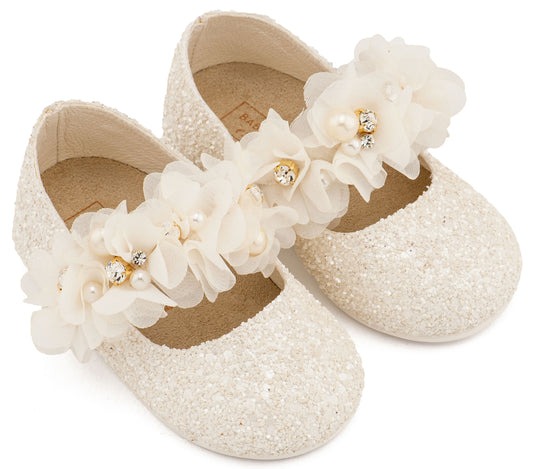 Babywalker Γοβάκι Μονή Μπαρέτα Στρας με Λουλούδια Πέρλες και Κρύσταλα Swarovski  LU6118