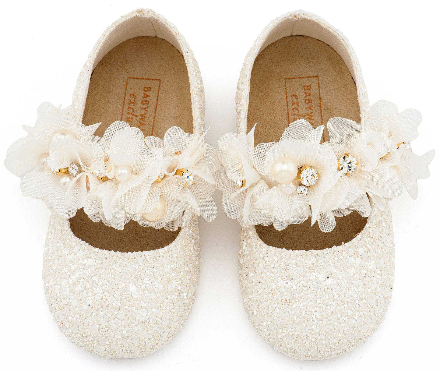 Babywalker Γοβάκι Μονή Μπαρέτα Στρας με Λουλούδια Πέρλες και Κρύσταλα Swarovski  LU6118