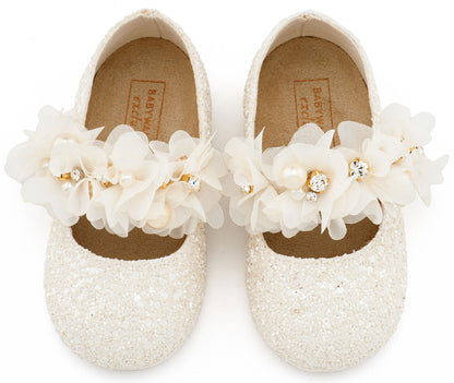 Babywalker Γοβάκι Μονή Μπαρέτα Στρας με Λουλούδια Πέρλες και Κρύσταλα Swarovski  LU6118