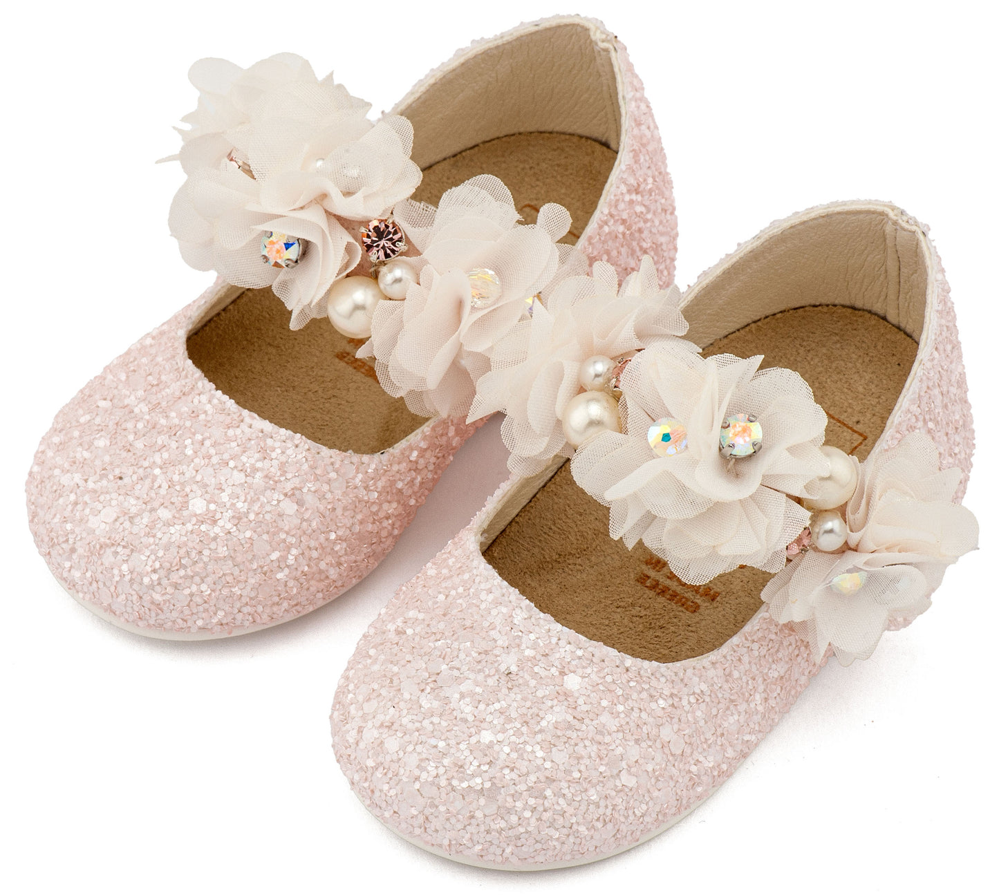 Babywalker Γοβάκι Μονή Μπαρέτα Στρας με Λουλούδια Πέρλες και Κρύσταλα Swarovski  LU6118