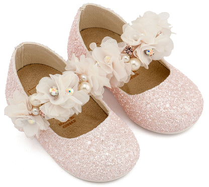 Babywalker Γοβάκι Μονή Μπαρέτα Στρας με Λουλούδια Πέρλες και Κρύσταλα Swarovski  LU6118