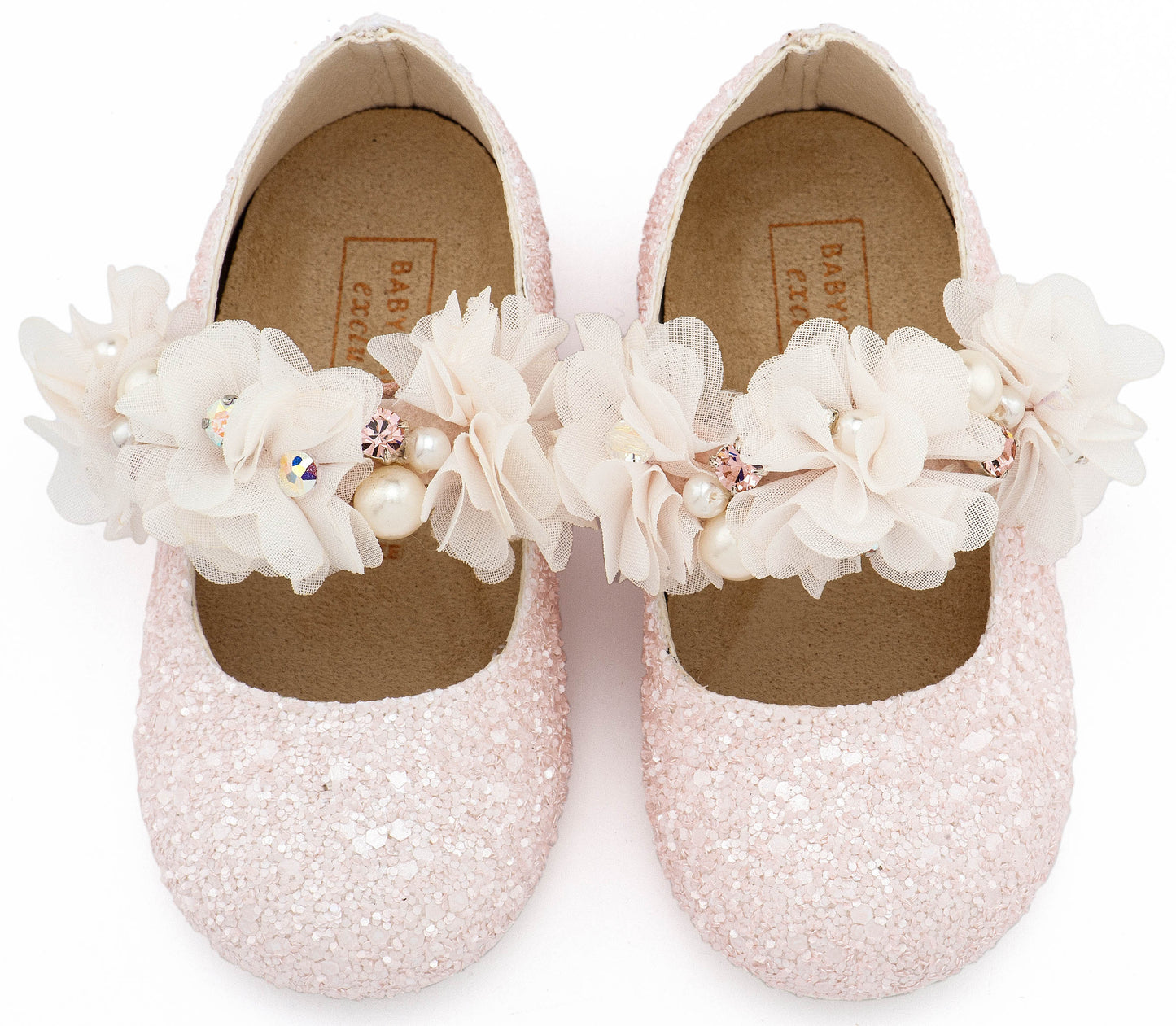 Babywalker Γοβάκι Μονή Μπαρέτα Στρας με Λουλούδια Πέρλες και Κρύσταλα Swarovski  LU6118