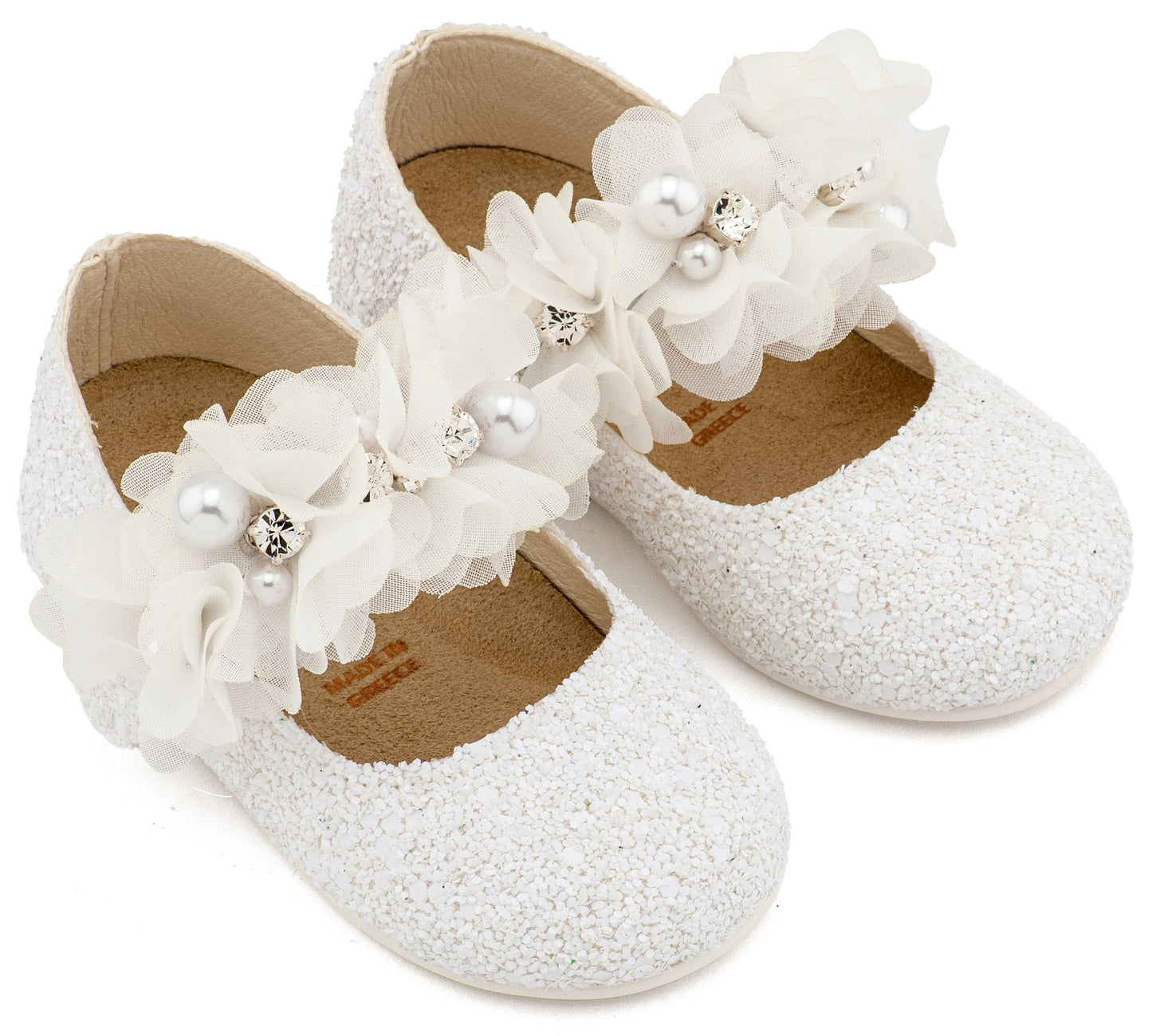 Babywalker Γοβάκι Μονή Μπαρέτα Στρας με Λουλούδια Πέρλες και Κρύσταλα Swarovski  LU6118