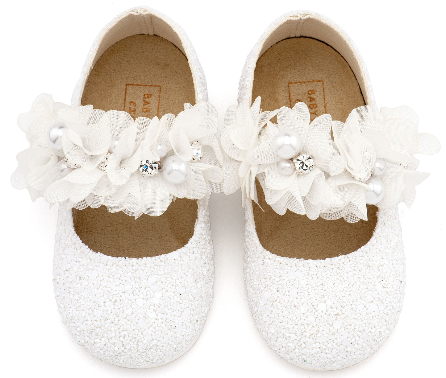 Babywalker Γοβάκι Μονή Μπαρέτα Στρας με Λουλούδια Πέρλες και Κρύσταλα Swarovski  LU6118