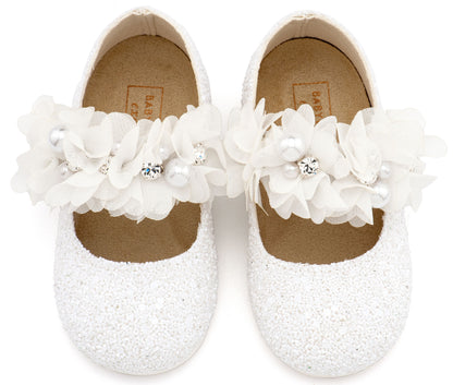 Babywalker Γοβάκι Μονή Μπαρέτα Στρας με Λουλούδια Πέρλες και Κρύσταλα Swarovski  LU6118