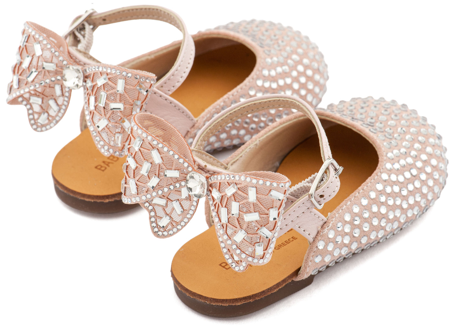 Babywalker Σαμπό Διακοσμημένο Ολόγυρα με Στρας και Φιόγκο απο Στρας στη Φτέρνα LU6132 Ροζ Αντικέ