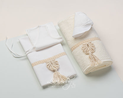 Baptism Cloth set Macrame Simple 1513 Ecru 6pcs